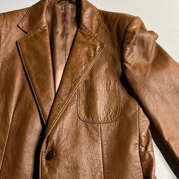 70’s Vintage Grais Angel Skin Cabretta Brown Leather Coat Jacket USA | Men’s 40 - Picture 2 of 6